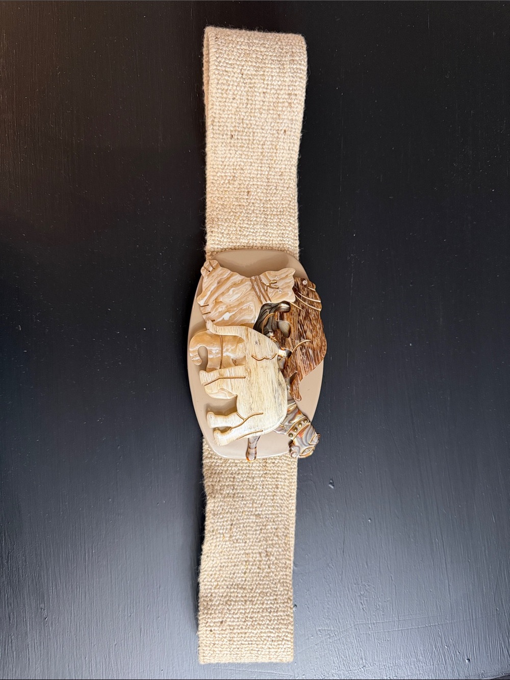 Beige Elephant Carved Fabric Wristband Smart Accessory